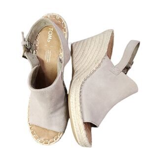 Toms Monica Wedges Desert Taupe Suede Sandal Slingback Size 10